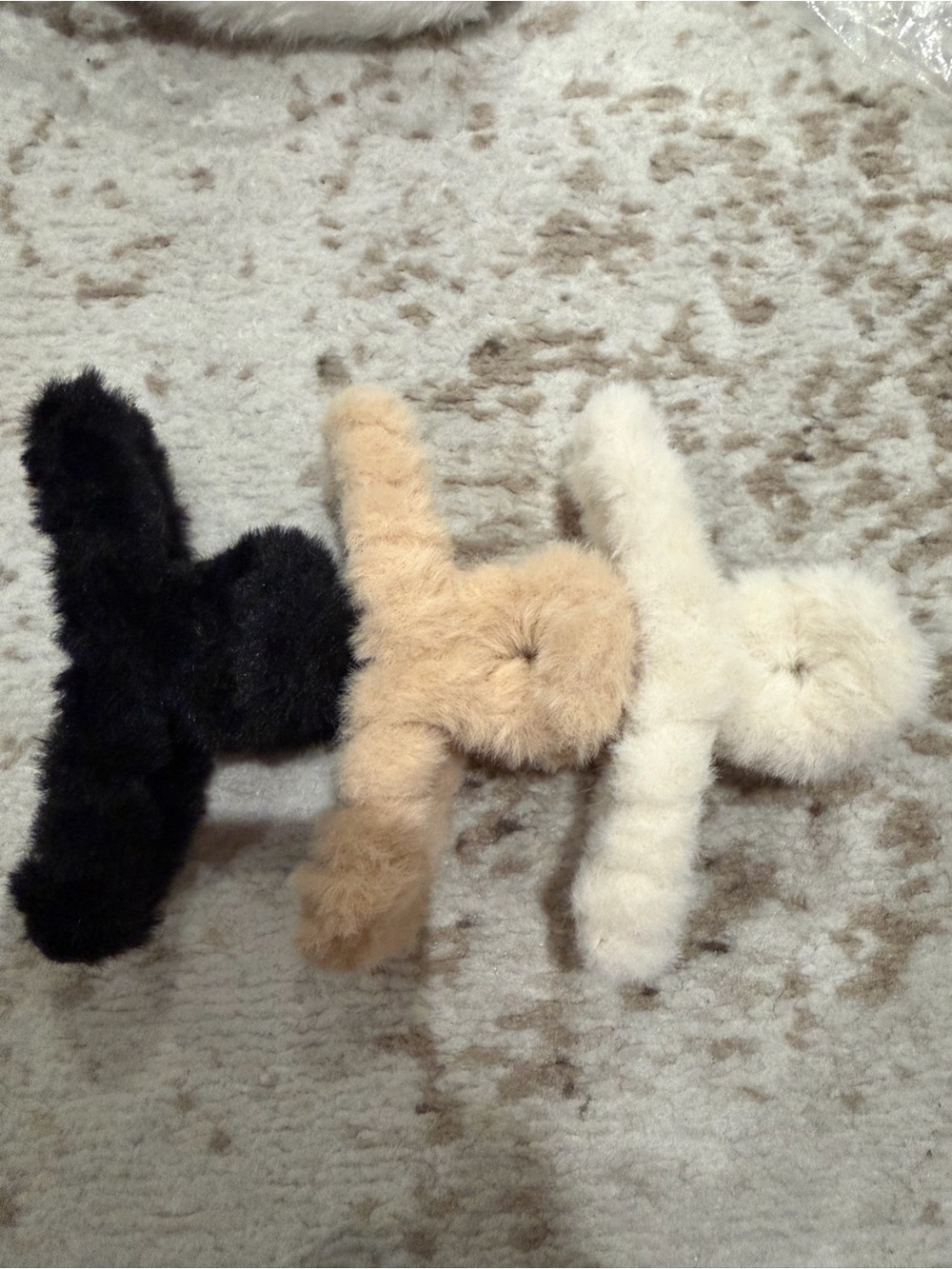 Faux Fur Pom Hair Clips - Black, Beige